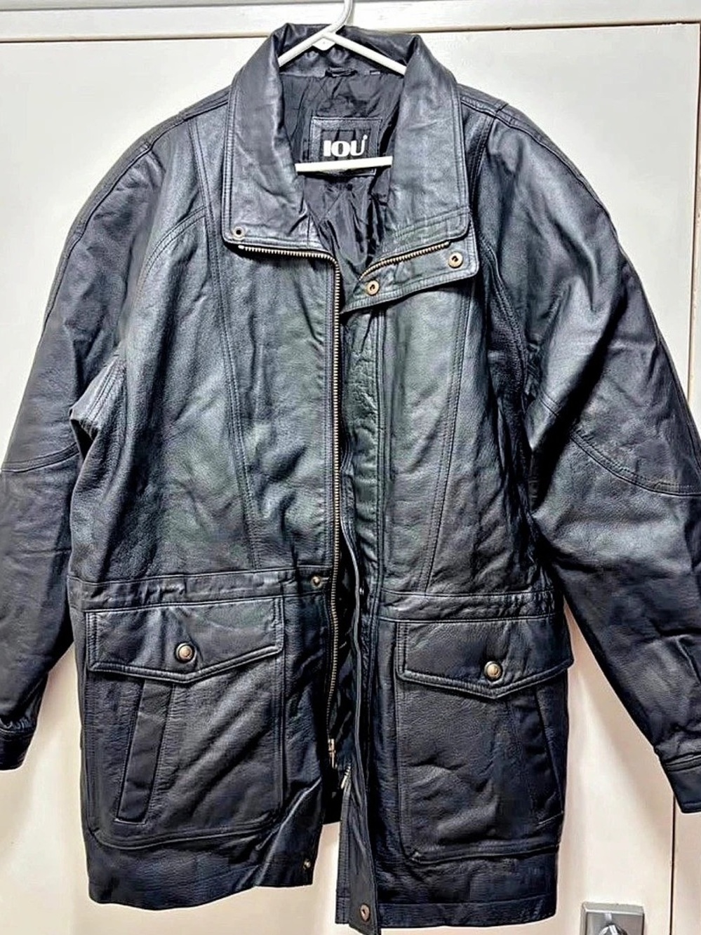 IOU Men's Black Leather-Look Jacket Size XL